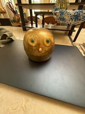 Vintage Brushed Gold Tone Napier Owl with Green Eyes